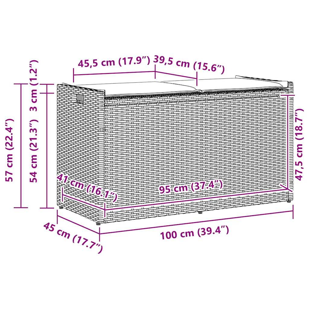 Outdoor Storage Bench with Cushion Grey 100 cm Poly Rattan