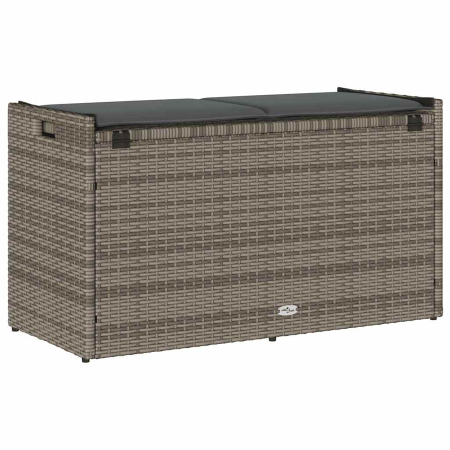 Outdoor Storage Bench with Cushion Grey 100 cm Poly Rattan