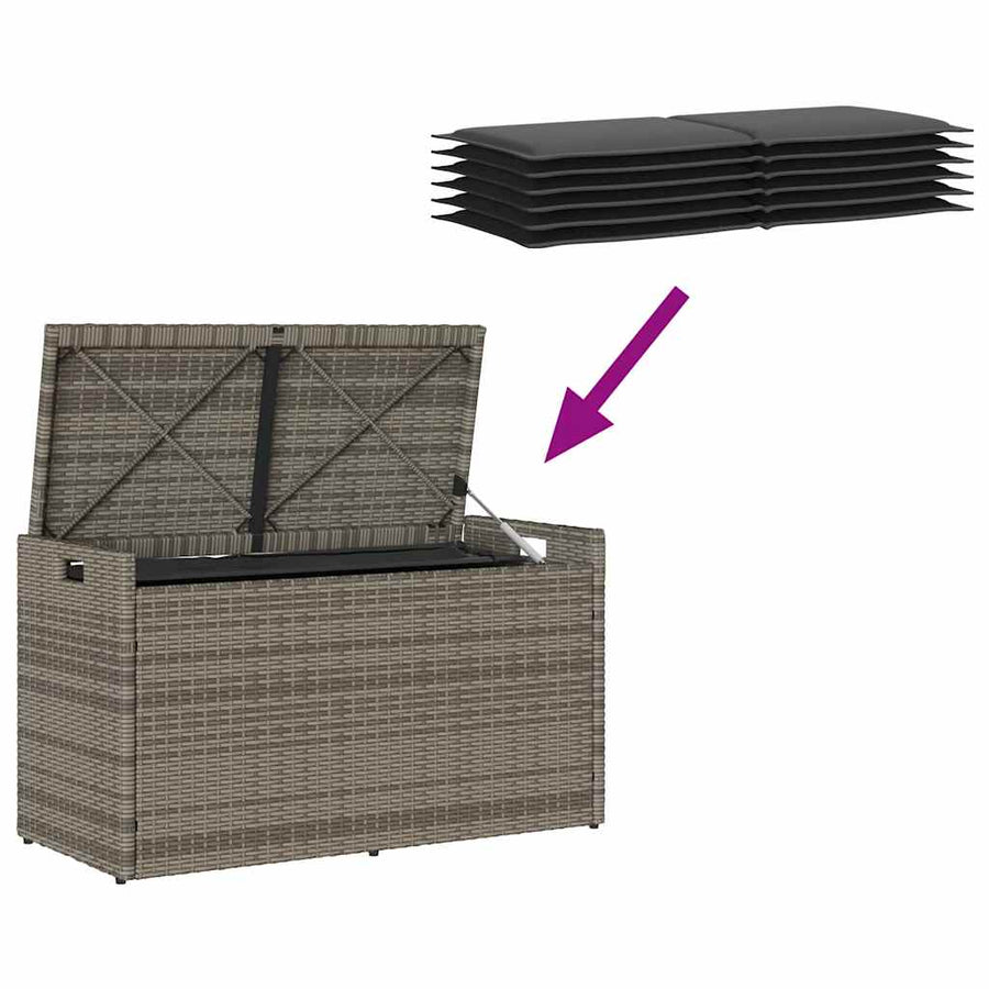 Outdoor Storage Bench with Cushion Grey 100 cm Poly Rattan
