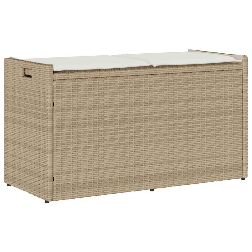 Outdoor Storage Bench with Cushion Beige 100 cm Poly Rattan