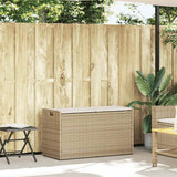 Outdoor Storage Bench with Cushion Beige 100 cm Poly Rattan - Front View