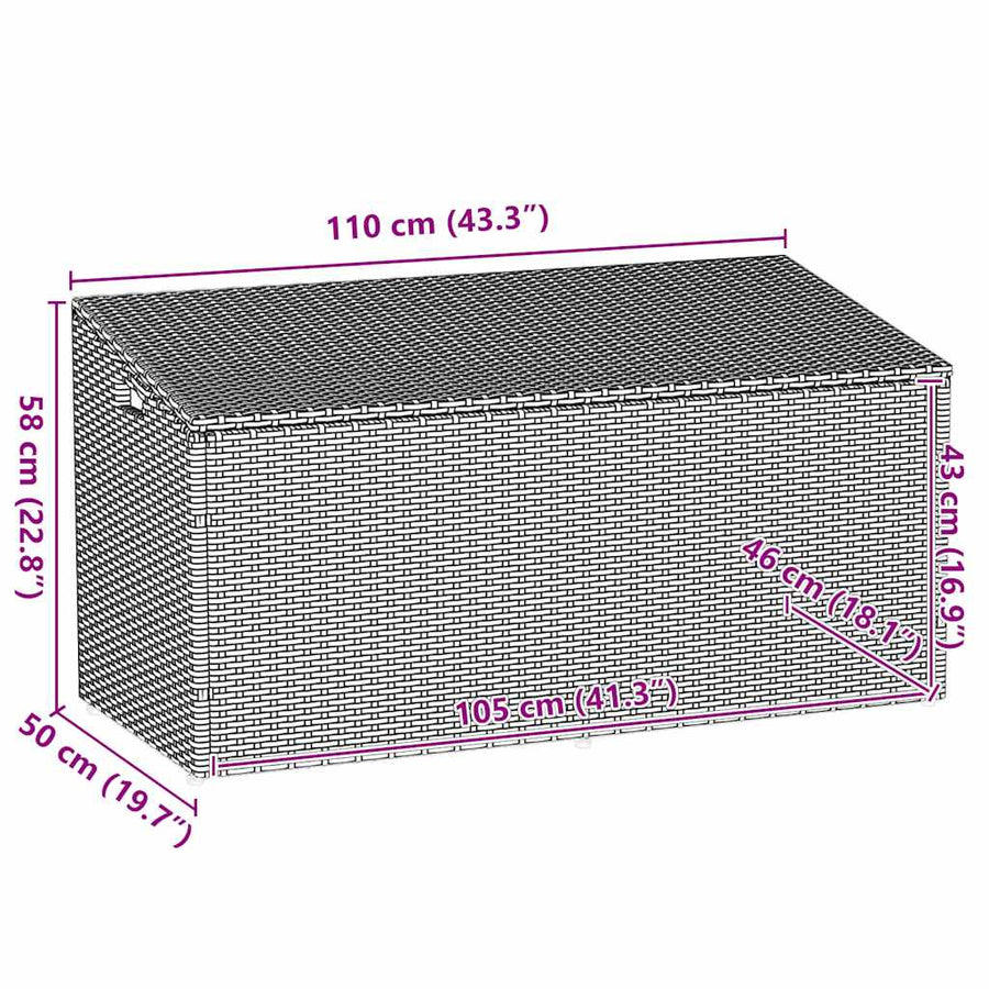 Garden Storage Box Black 110x50x58 cm Poly Rattan