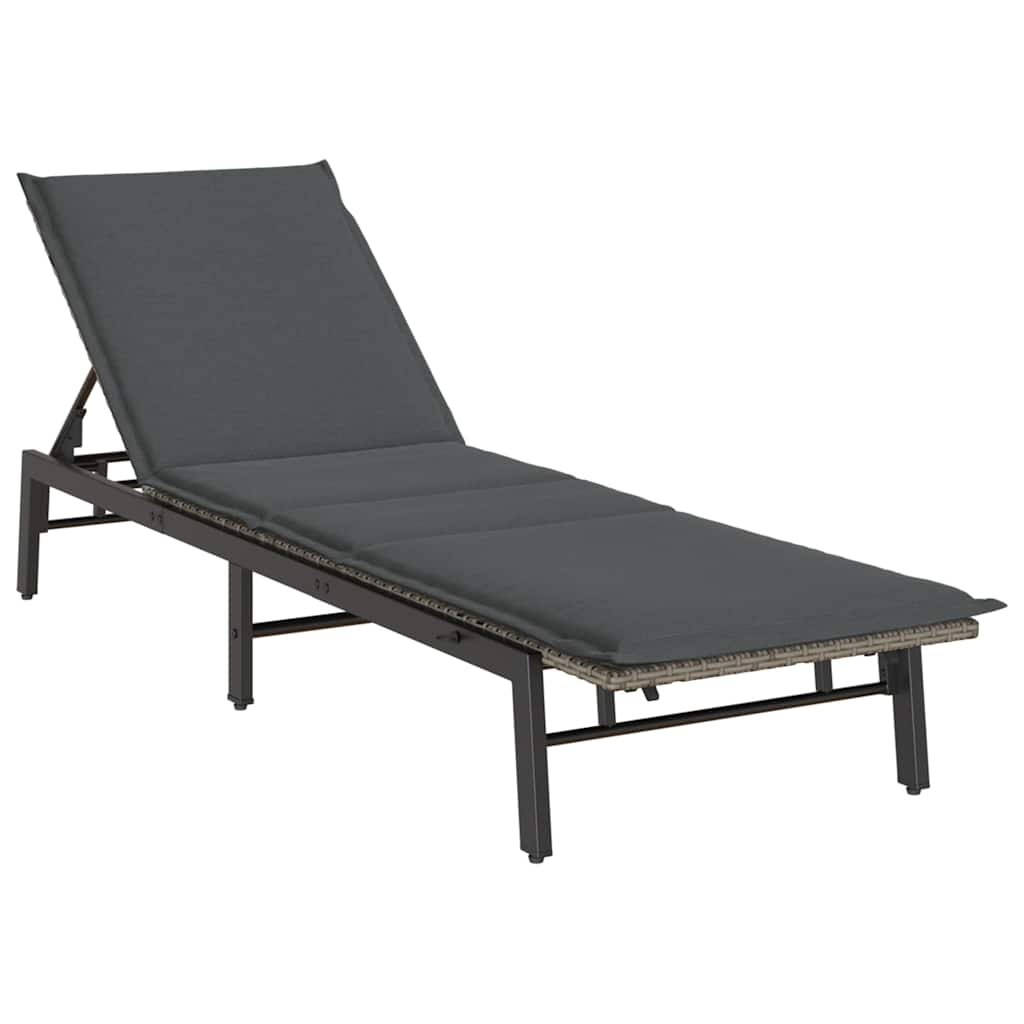 Sun Lounger with Cushion Grey Poly Rattan