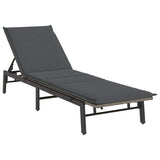 Sun Lounger with Cushion Grey Poly Rattan - Front View