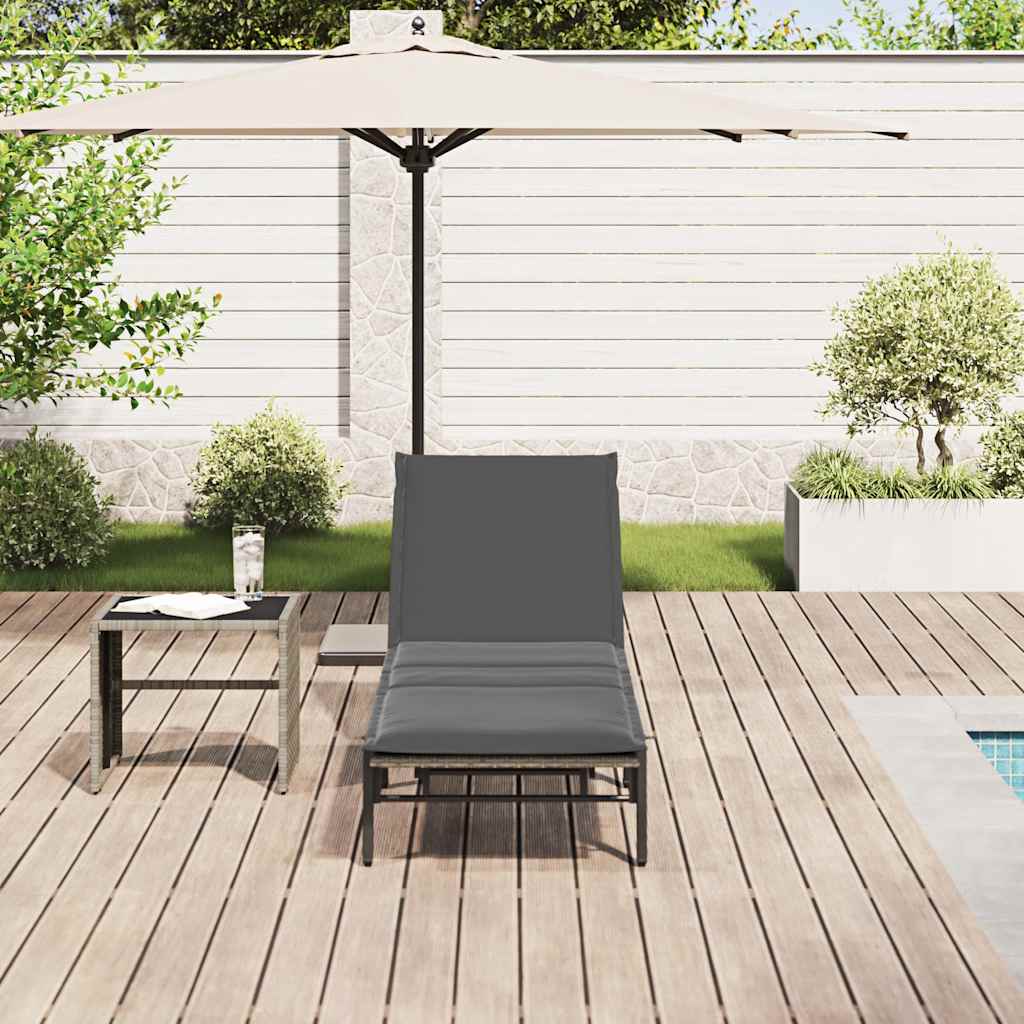 Sun Lounger with Cushion Grey Poly Rattan