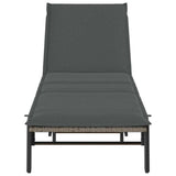 Sun Lounger with Cushion Grey Poly Rattan