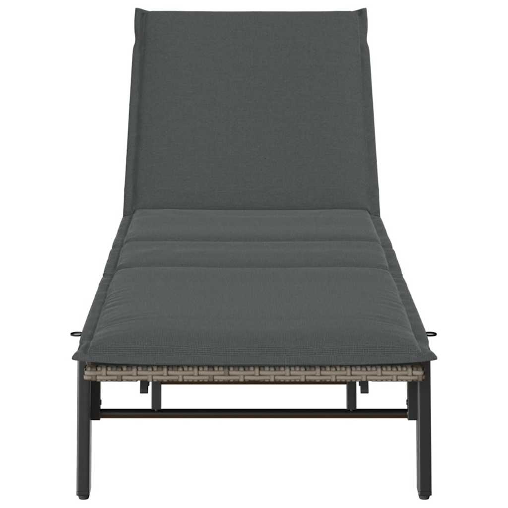 Sun Lounger with Cushion Grey Poly Rattan