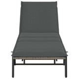 Sun Lounger with Cushion Grey Poly Rattan - Rear View