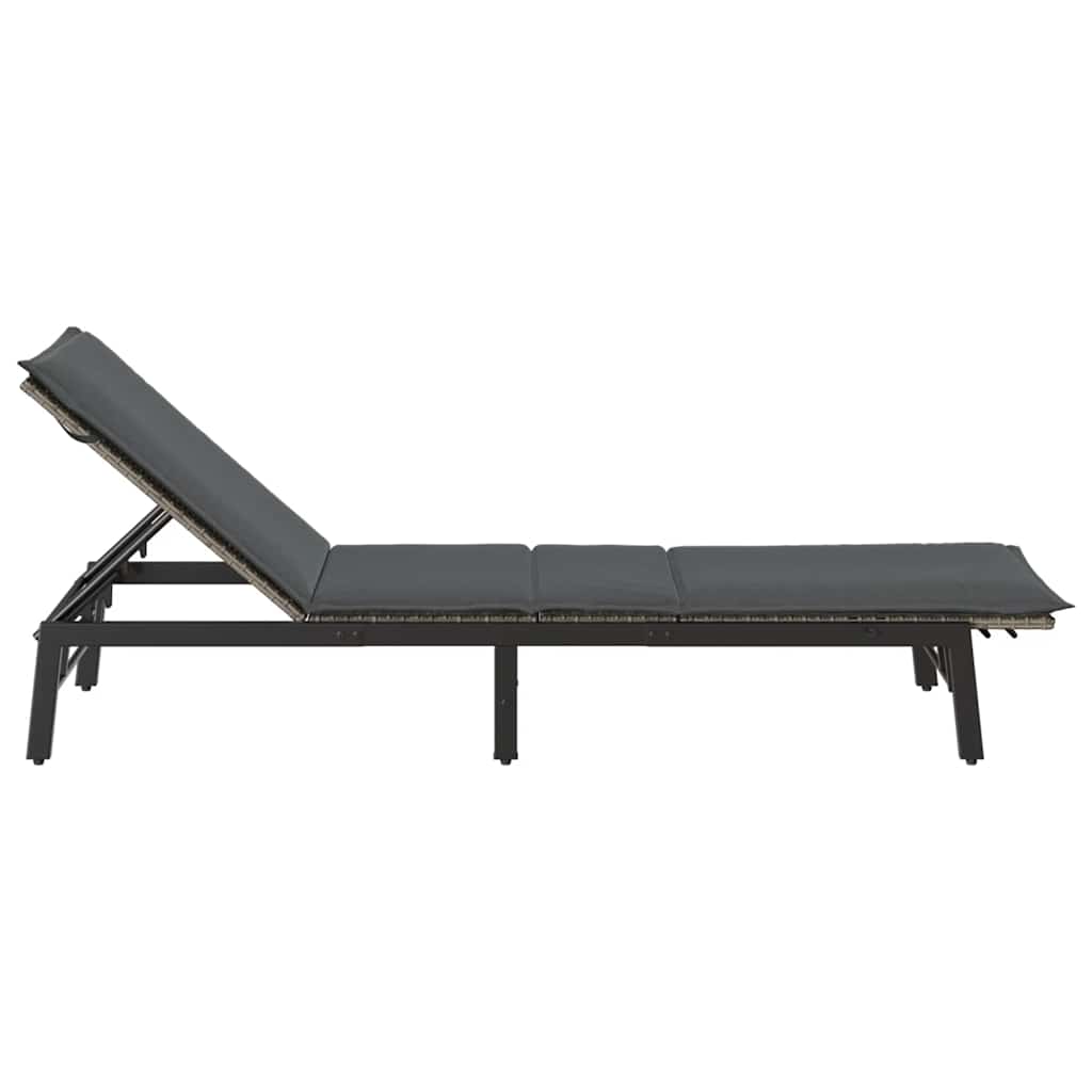 Sun Lounger with Cushion Grey Poly Rattan