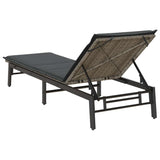 Sun Lounger with Cushion Grey Poly Rattan - Low Angle