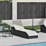 Folding Sun Lounger with Cushion and Storage Black Poly Rattan - Front View