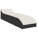 Folding Sun Lounger with Cushion and Storage Black Poly Rattan - Top-Down View