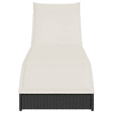 Folding Sun Lounger with Cushion and Storage Black Poly Rattan - 45-Degree Angle