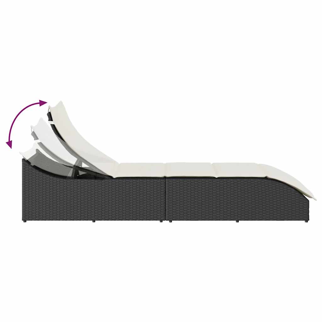 Folding Sun Lounger with Cushion and Storage Black Poly Rattan