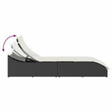 Folding Sun Lounger with Cushion and Storage Black Poly Rattan - Low Angle