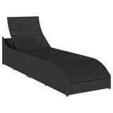 Folding Sun Lounger with Cushion and Storage Black Poly Rattan - Extra Image