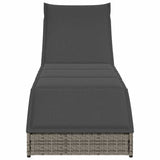 Folding Sun Lounger with Cushion and Storage Grey Poly Rattan - 45-Degree Angle