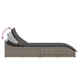 Folding Sun Lounger with Cushion and Storage Grey Poly Rattan - Low Angle