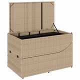 Folding Sun Lounger with Cushion and Storage Beige Poly Rattan - Extra Image