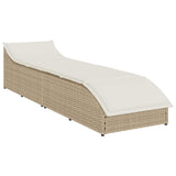 Folding Sun Lounger with Cushion and Storage Beige Poly Rattan - Top-Down View