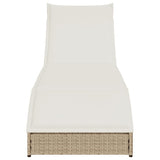 Folding Sun Lounger with Cushion and Storage Beige Poly Rattan