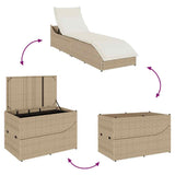Folding Sun Lounger with Cushion and Storage Beige Poly Rattan - Extra Image