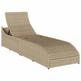 Folding Sun Lounger with Cushion and Storage Beige Poly Rattan - Extra Image