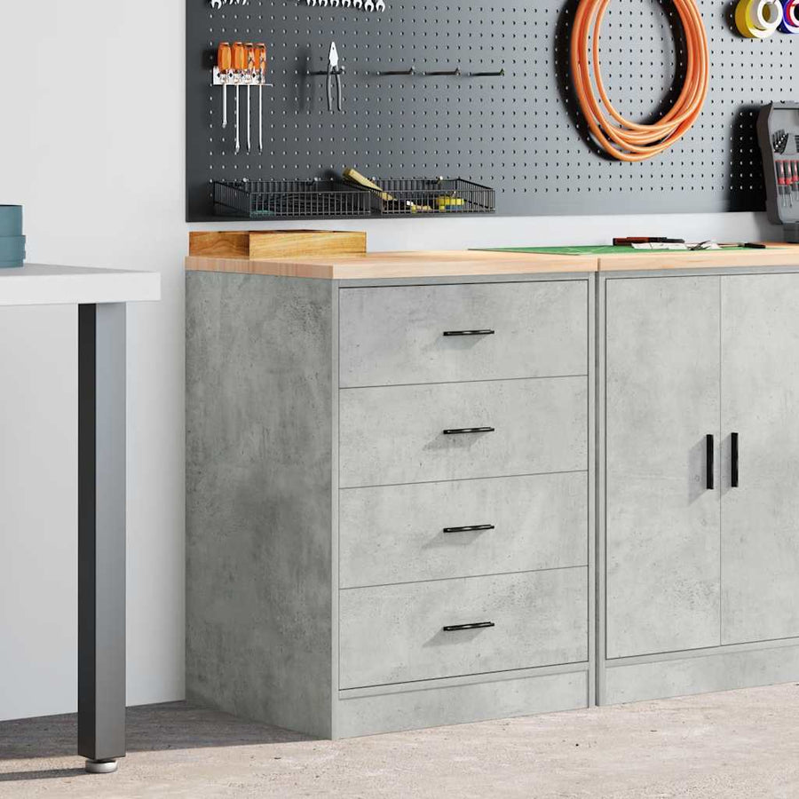 Garage Storage Cabinet Concrete Grey 60x51x85cm Solid Wood Pine