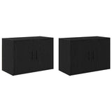 Garage Wall Cabinets 2 pcs Black Engineered Wood - Front View