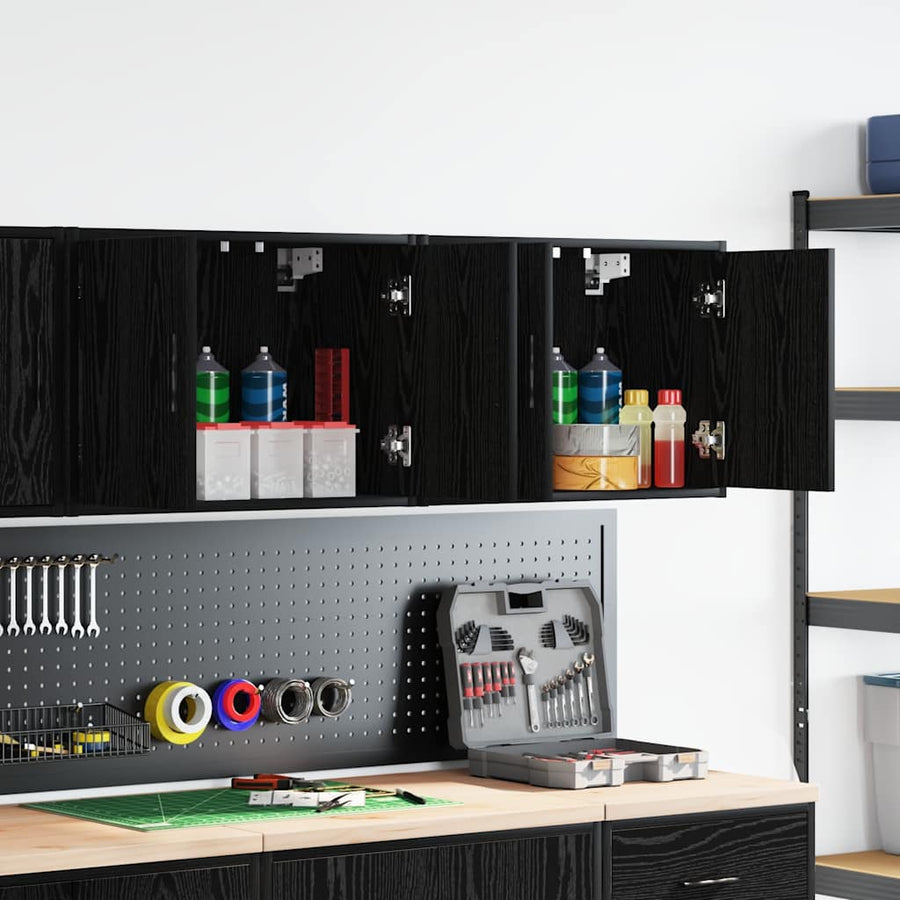 Garage Wall Cabinets 2 pcs Black Engineered Wood
