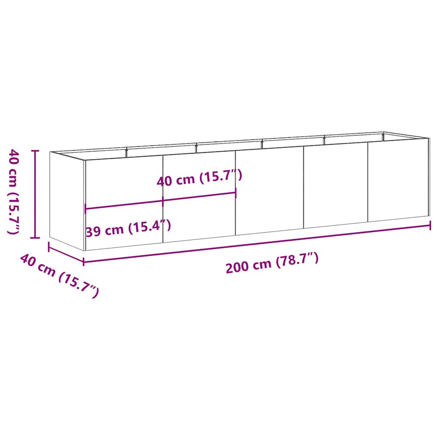 Planter Anthracite 200x40x40 cm Cold-rolled Steel