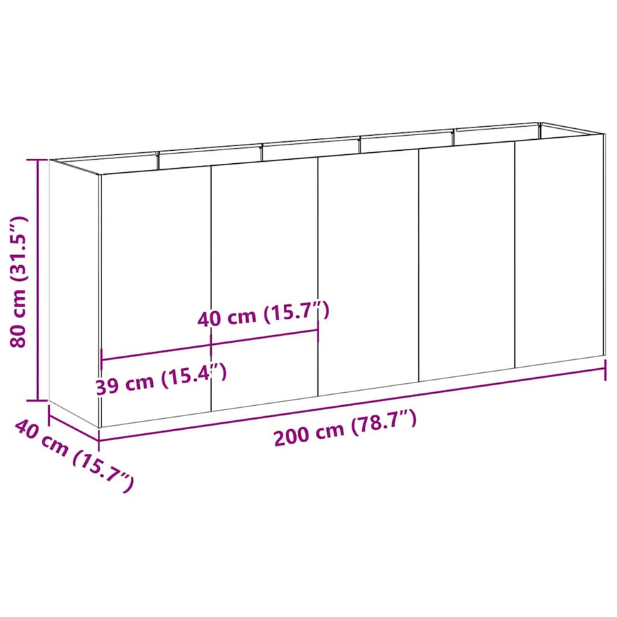 Planter White 200x40x80 cm Cold-rolled Steel