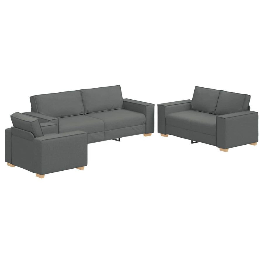 Sofa 3 pcs Dark Grey Linen-blend fabric