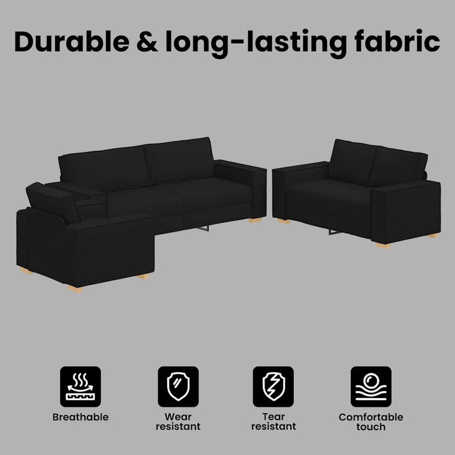 Sofa 3 pcs Black Linen-blend fabric
