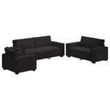 3 Piece Sofa Set with Cushions Black Velvet - Front View