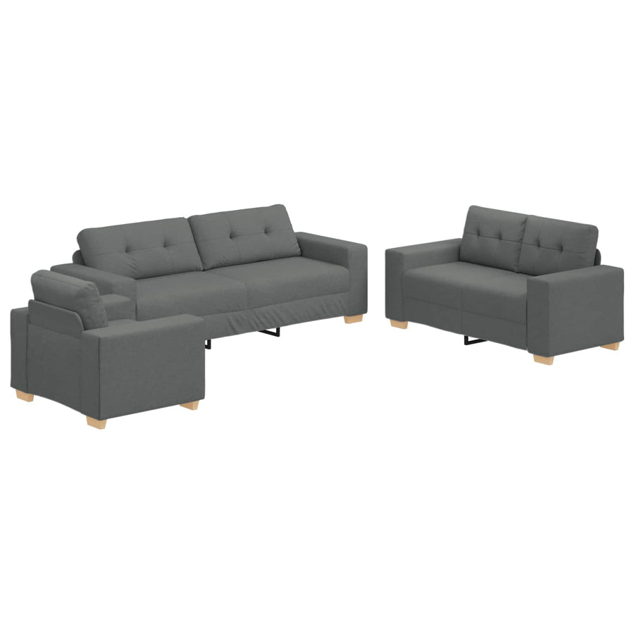 Sofa 3 pcs Dark Grey Linen-blend fabric