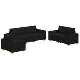 Sofa 3 pcs Black 221 x 80 x 80 cm Linen-blend fabric - Front View