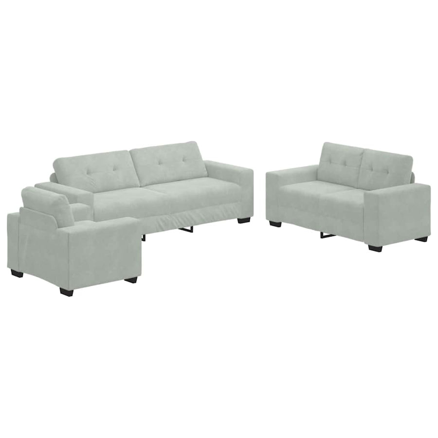 Sofa Set 3 pcs Light Grey Velvet