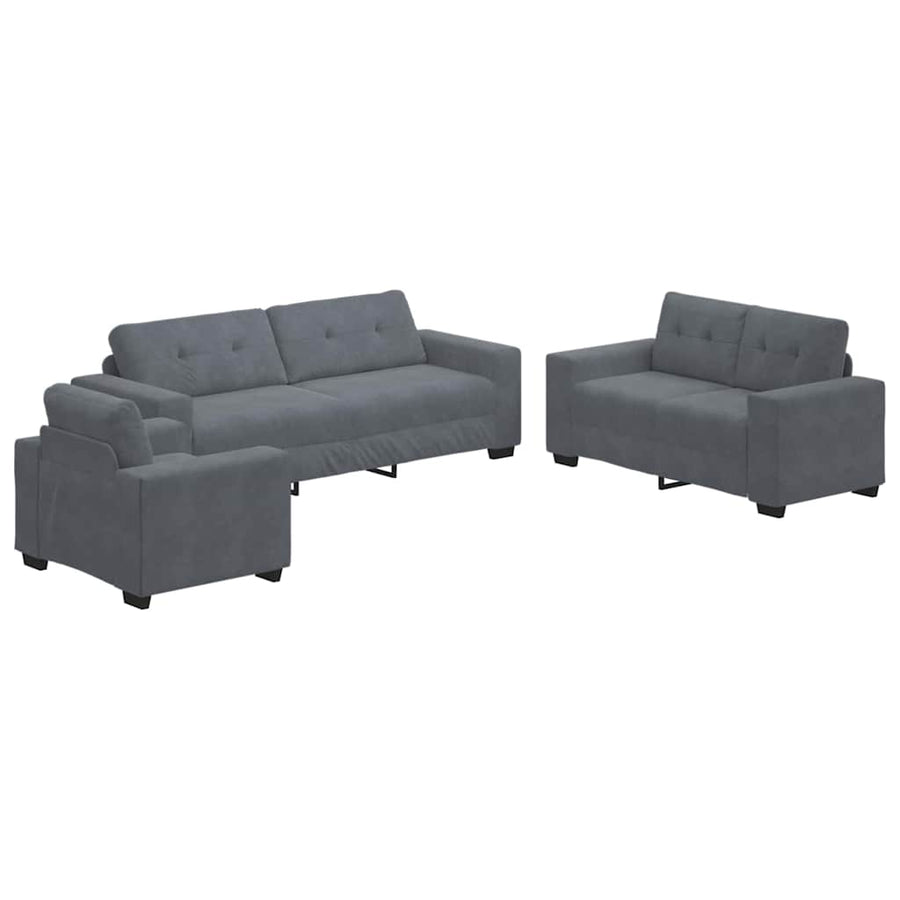 Sofa Set 3 pcs Dark Grey Velvet