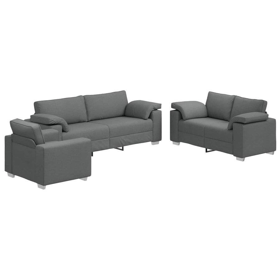 Sofa 3 pcs Dark Grey Linen-blend fabric