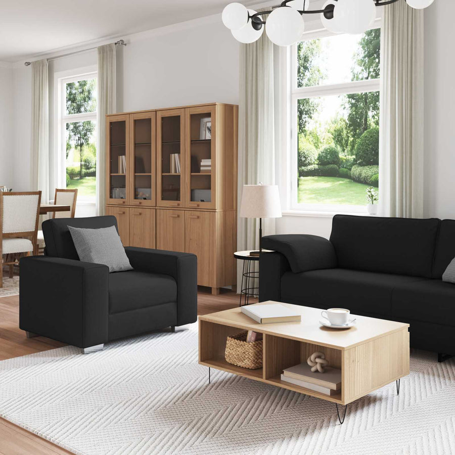 Sofa 3 pcs Black Linen-blend fabric