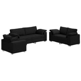 Sofa 3 pcs Black 219 x 80 x 82 cm Linen-blend fabric
