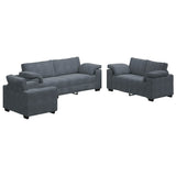 3 Piece Sofa Set with Cushions Dark Grey Velvet - Front View