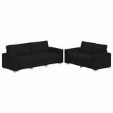 2 Piece Sofa Set with Cushions Black Fabric - Front View