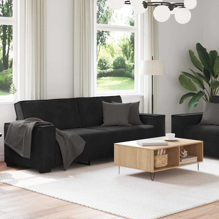 2 Piece Sofa Set with Cushions Black Velvet
