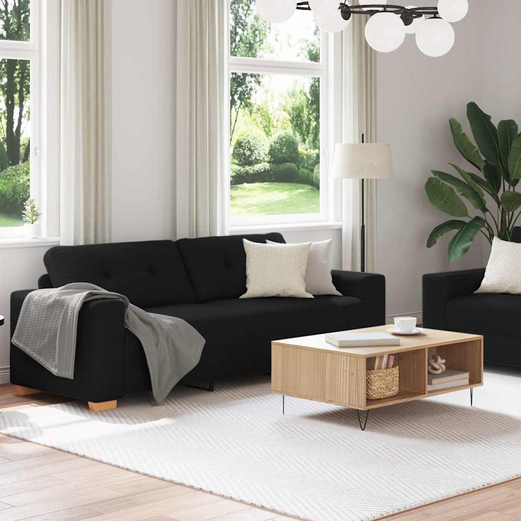 2 Piece Sofa Set with Cushions Black Fabric