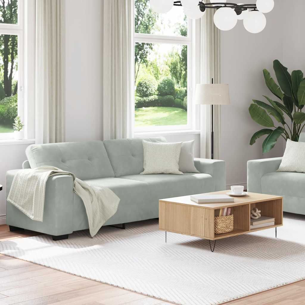 2 Piece Sofa Set with Cushions Light Grey Velvet