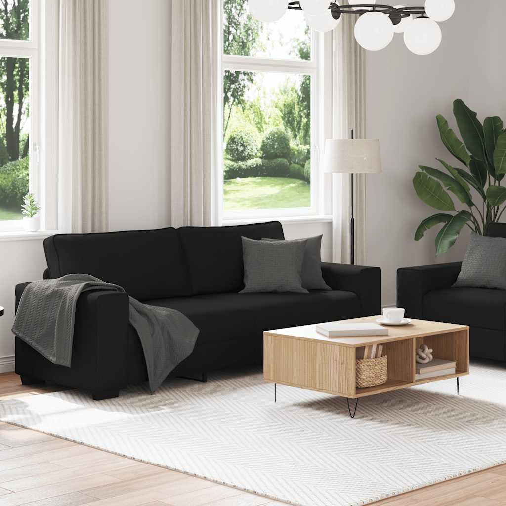 2 Piece Sofa Set with Cushions Black Fabric