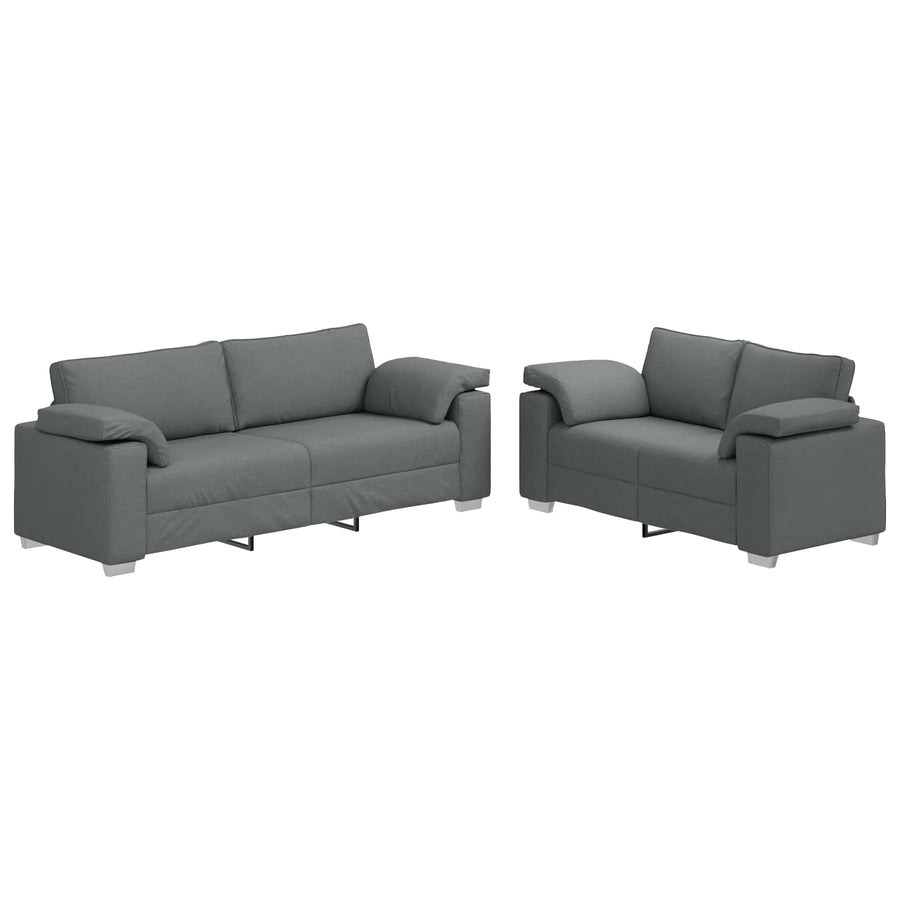 Sofa 2 pcs Dark Grey Fabric