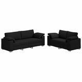 Sofa Set 2 pcs Black 219 x 77 x 82 cm Fabric - Front View